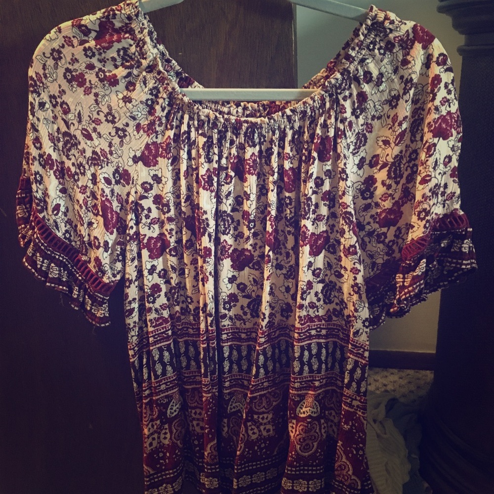 Off-the-shoulder floral blouse